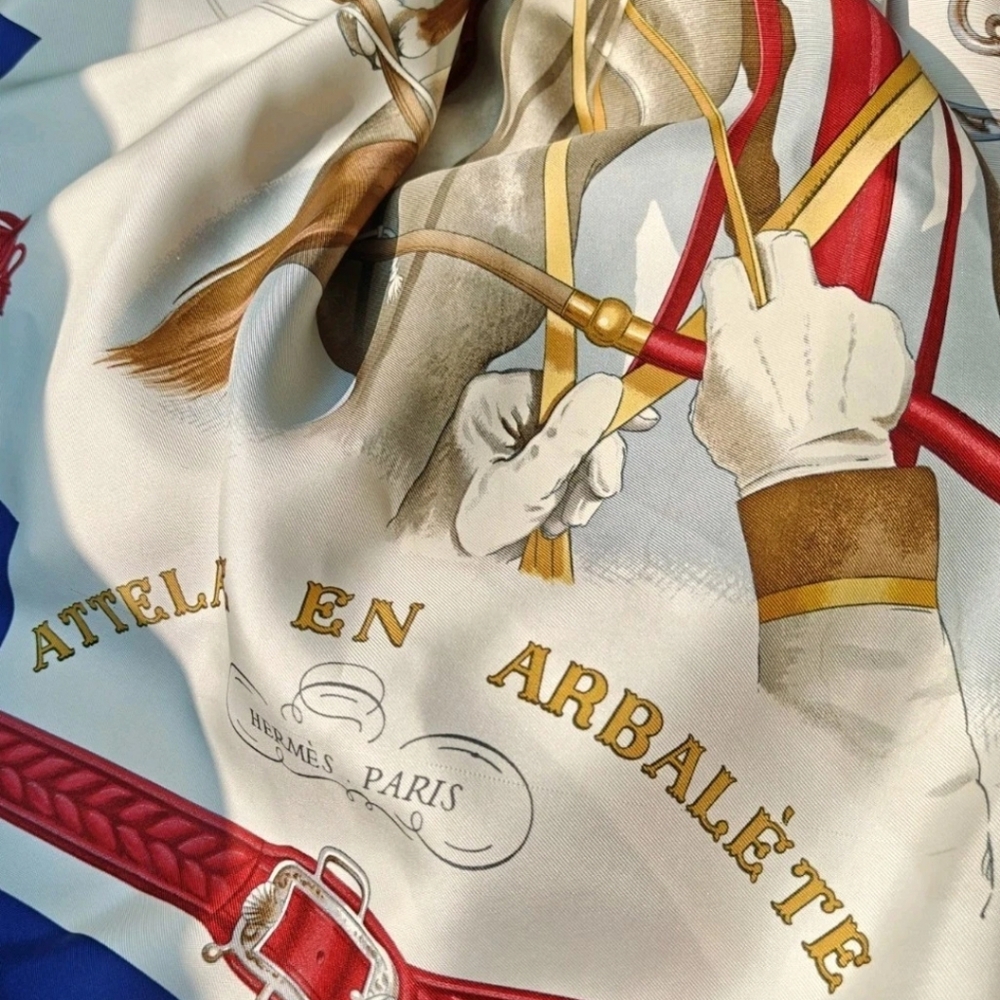 Authentic Hermès Attelage En Arbaléte Equestrian Themed Silk Scarf
